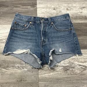 Levis 501XX Blue Womens 26 High Rise Button Fly Raw Hem Cutoff Jean Shorts Jorts